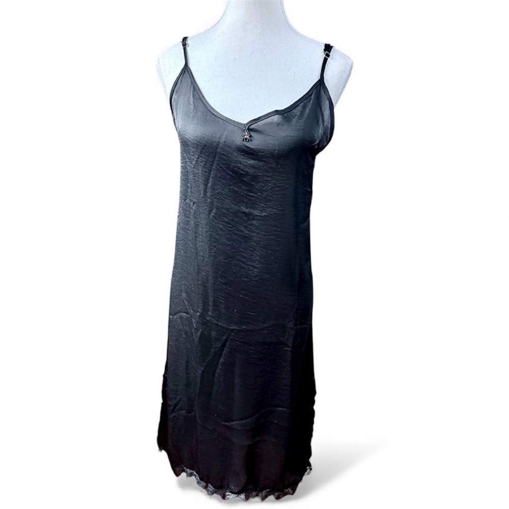 Widow Black Satin Slip Dress